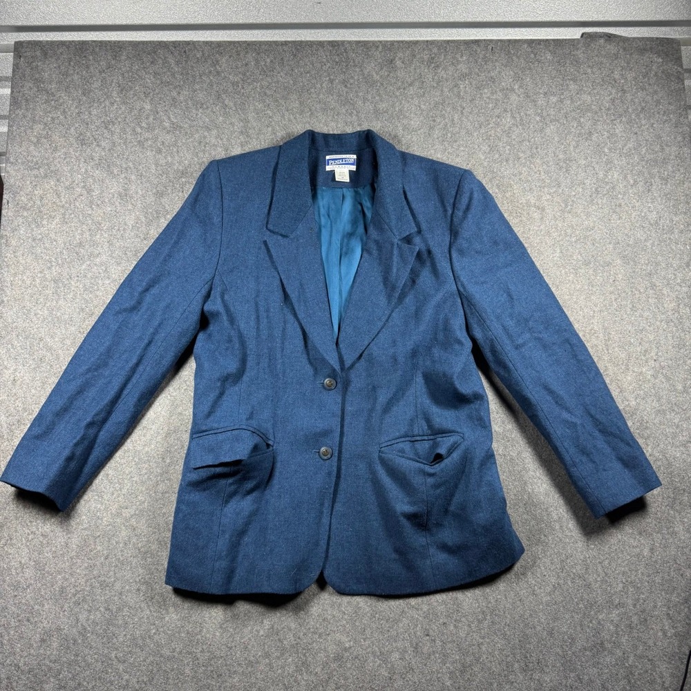 Pendleton Mens Teal Blue 100% Virgin Wool 2-Button Blazer Jacket USA Made 14 VTG